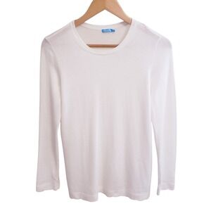 J.McLaughlin Henri Cashmere Blend White Scallop Hem Long Sleeve Sweater Sz Small